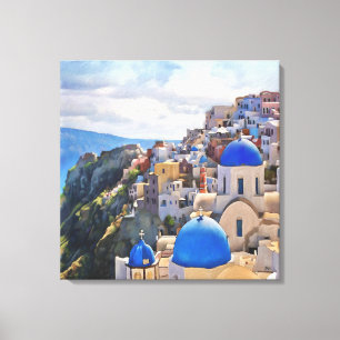 Oia, Santorini. Griekenland. Olieverf. canvas afdr