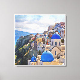 Oia, Santorini. Griekenland. Olieverf. canvas afdr Afdruk