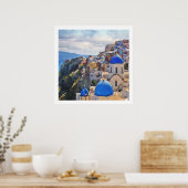 Oia, Santorini. Griekenland. Olieverf. Poster (Keuken)
