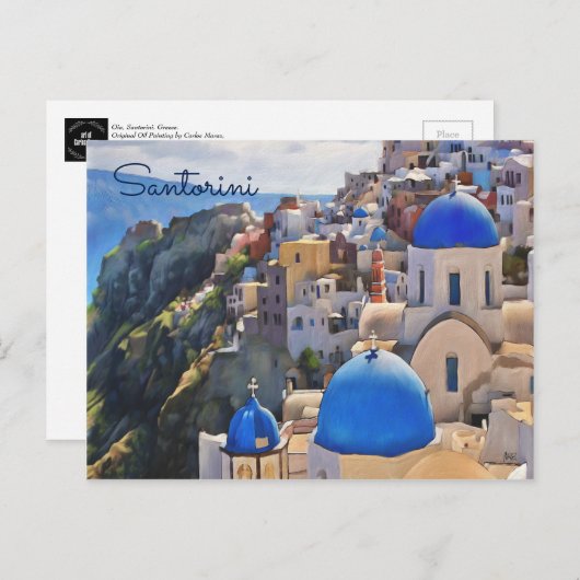 Oia, Santorini. Grieks Briefkaart van schilderijen (Voorkant / Achterkant)