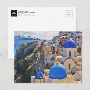 Oia, Santorini. Grieks Briefkaart van schilderijen