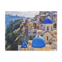 Oia, Santorini. Grieks Briefkaart van schilderijen
