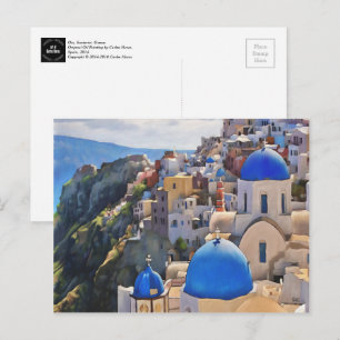 Oia, Santorini. Grieks Briefkaart van schilderijen