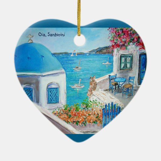 Oia, Santorini Heart Ornament (Achterkant)