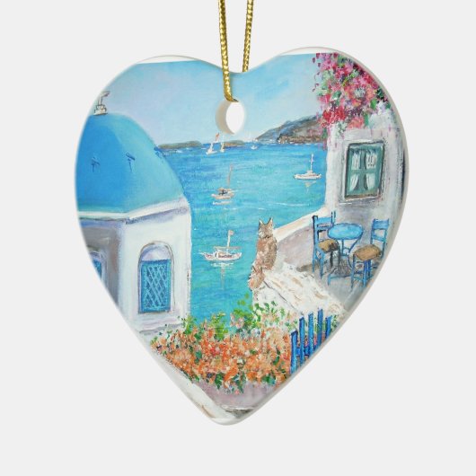 Oia, Santorini Heart Ornament (Links)