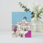 Oia Santorini Island Greece Whimsical Illustration Briefkaart (Staand voorkant)