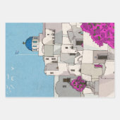 Oia Santorini Island Greece Whimsical Illustration Inpakpapier Vel (Voorkant 2)
