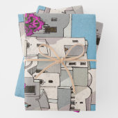 Oia Santorini Island Greece Whimsical Illustration Inpakpapier Vel (In situ)