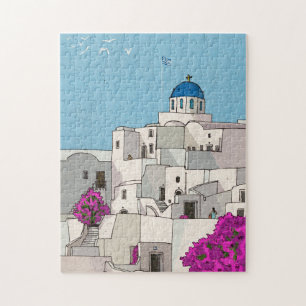 Oia Santorini Island Greece Whimsical Illustration Legpuzzel