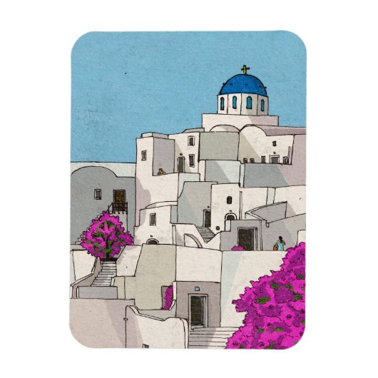 Oia Santorini Island Greece Whimsical Illustration Magneet (Verticaal)