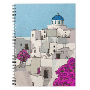 Oia Santorini Island Greece Whimsical Illustration Notitieboek