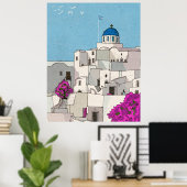 Oia Santorini Island Greece Whimsical Illustration Poster (Thuiskantoor)