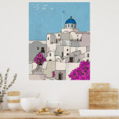 Oia Santorini Island Greece Whimsical Illustration Poster (Keuken)