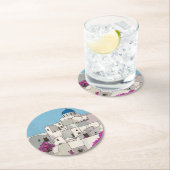 Oia Santorini Island Greece Whimsical Illustration Ronde Kartonnen Onderzetter (Insitu)