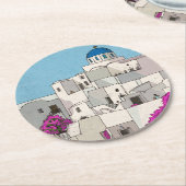Oia Santorini Island Greece Whimsical Illustration Ronde Kartonnen Onderzetter (Gebogen)