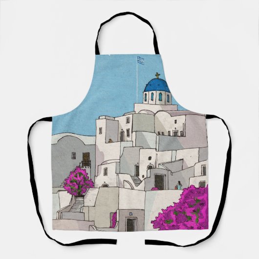 Oia Santorini Island Greece Whimsical Illustration Schort (Voorkant)