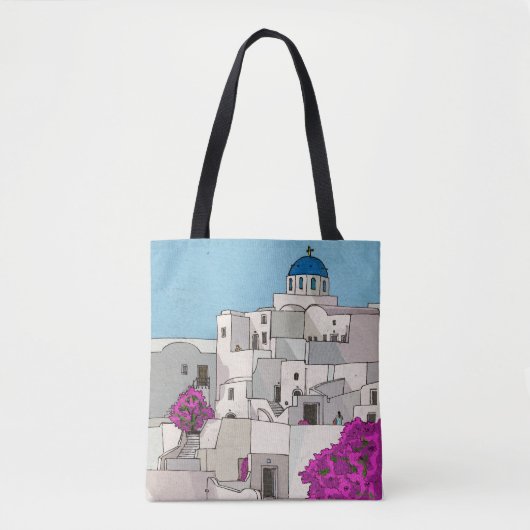 Oia Santorini Island Greece Whimsical Illustration Tote Bag (Voorkant)