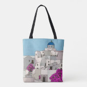 Oia Santorini Island Greece Whimsical Illustration Tote Bag (Achterkant)