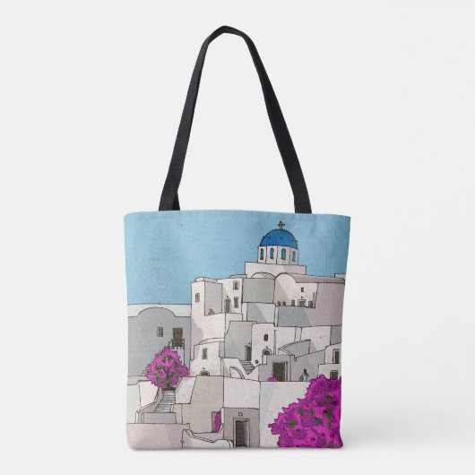 Oia Santorini Island Greece Whimsical Illustration Tote Bag (Achterkant)