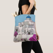 Oia Santorini Island Greece Whimsical Illustration Tote Bag (Dichtbij)