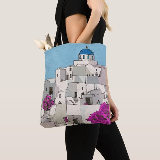 Oia Santorini Island Greece Whimsical Illustration Tote Bag (Dichtbij)