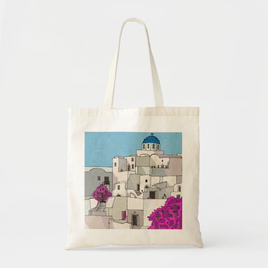 Oia Santorini Island Greece Whimsical Illustration Tote Bag (Voorkant)