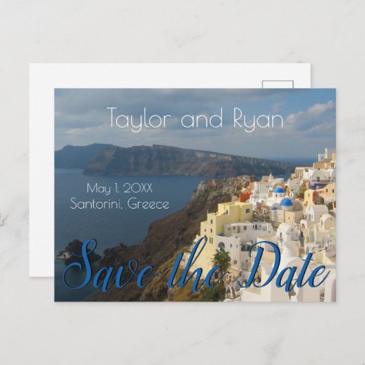 Oia, Santorini schijnt in de middagzon. Uitnodiging Briefkaart (Voorkant / Achterkant)