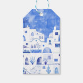 Oia Santorini Waterverf Painting Cadeaulabel (Voorkant)