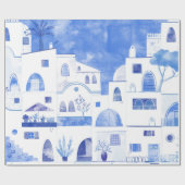 Oia Santorini Waterverf Townscape Painting Cadeaupapier (Vlak)
