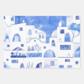 Oia Santorini Waterverf Townscape Painting Inpakpapier Vel (Voorkant)