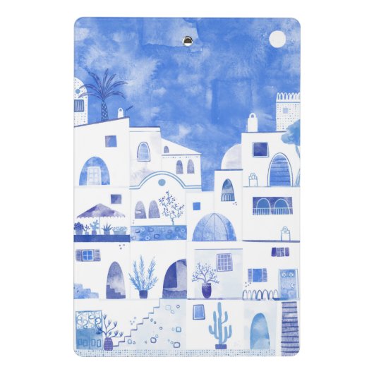 Oia Santorini Waterverf Townscape Painting Mini Klembord (Achterkant)