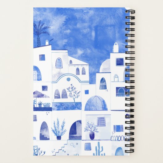 Oia Santorini Waterverf Townscape Painting Notitieboek (Achterkant)