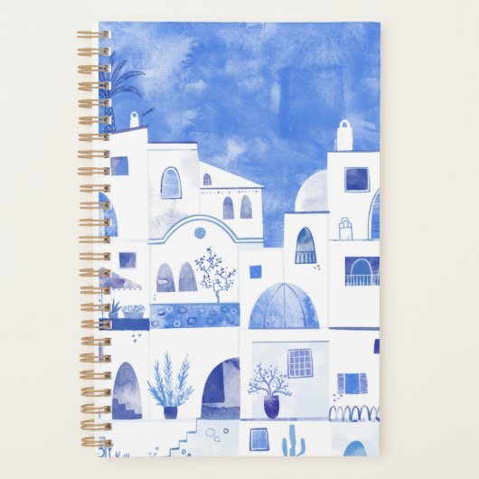 Oia Santorini Waterverf Townscape Painting Planner (Voorkant)