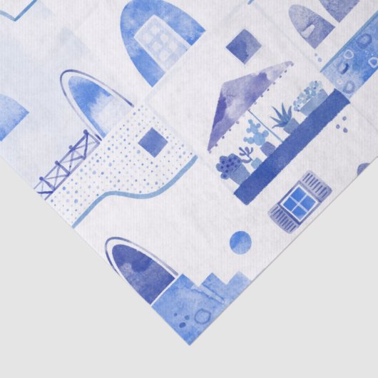 Oia Santorini Waterverf Townscape Painting Tissuepapier (Detail)