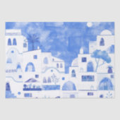 Oia Santorini Waterverf Townscape Painting Tissuepapier (Voorkant)