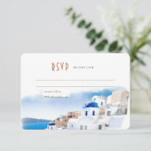 Oia Village on Santorini Island Wedding RSVP/Reply Kaart (Staand voorkant)