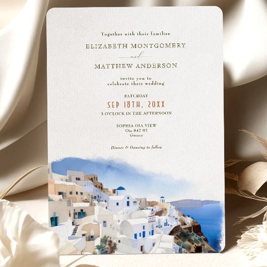 Oia Village Santorini Island Greece Wedding Invita Kaart