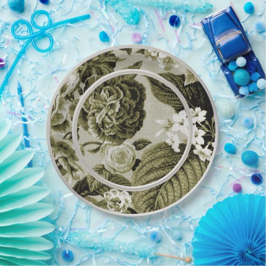 OIive Green Floral Toile No.1 Papieren Bordje (Feest)