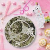 OIive Green Floral Toile No.1 Papieren Bordje (Feest)