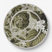 OIive Green Floral Toile No.1 Papieren Bordje (Voorkant)