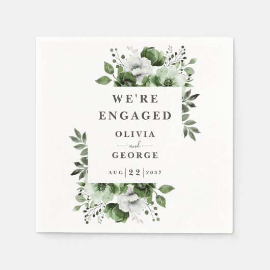 OIive Green Modern Country Floral Engagement Party Servet (Voorkant)