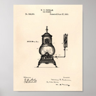 Oil Burner 1893 Patent Art Old Peper Poster