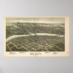 Oil City Pennsylvania 1896 Antiek Panorama Poster