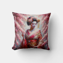 oil painting geisha and cherry tree kussen
