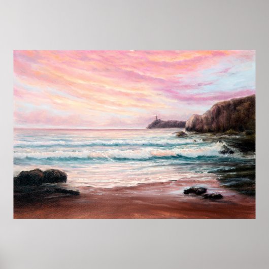 oil painting of beautiful purple sunset over ocea poster (Voorkant)
