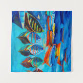  oil painting of boats and sea on canvas. Sunset o Wandkleed (Voorkant (horizontaal))