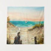 oil painting of ocean beach dunes with seagulls o wandkleed (Voorkant)