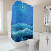 oil painting showing waves in ocean or sea on can douchegordijn (In situ)