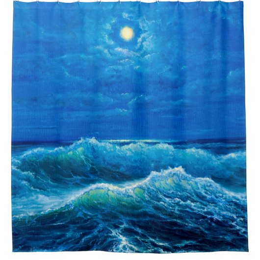 oil painting showing waves in ocean or sea on can douchegordijn (Voorkant)