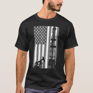 Oil Rig Drilling Flag American USA Patriotic Oilfi T-shirt